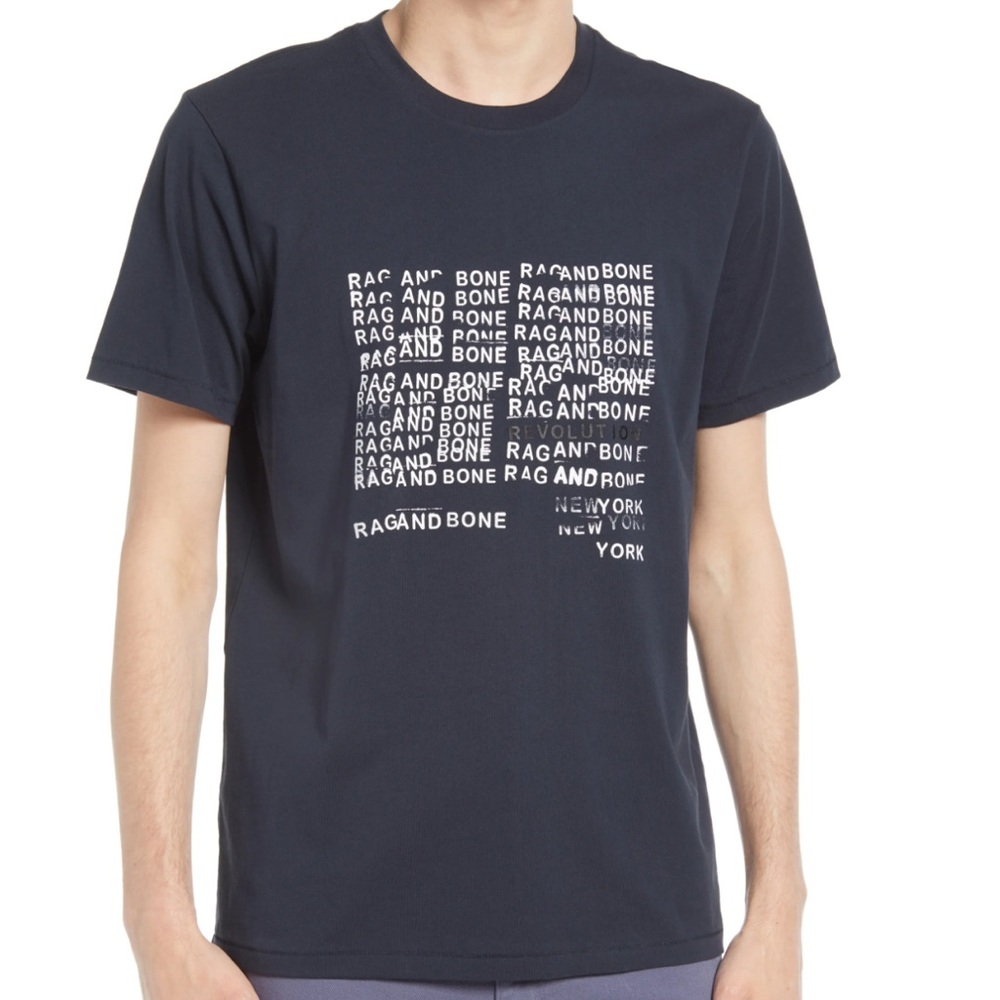 Rag and Bone “Revolution Stamp” Navy Graphic Tee
